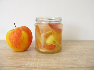 Preperation of homemade apple cider vinegar in a jar