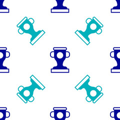Blue Award cup icon isolated seamless pattern on white background. Winner trophy symbol. Championship or competition trophy. Sports achievement sign. Vector