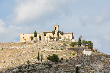 Fototapeta premium Landscape of the ravine of the orange trees, Hermitage del Santo Cristo in the town of Bocairent province of Valencia, Spain
