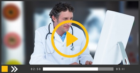 Composition of screen with male doctor during online consultation