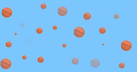 Composition of multiple basketballs over blue background