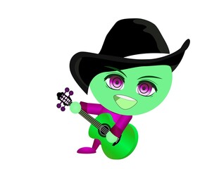 Boy playing guitar isolated on white background - illustration 