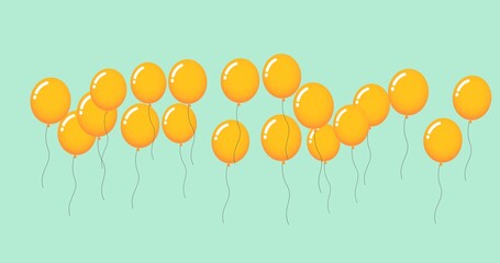 Composition of multiple yellow balloons on green background