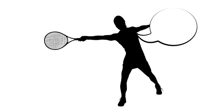 Composition of silhouette of tennis player and speech bubble with copy space
