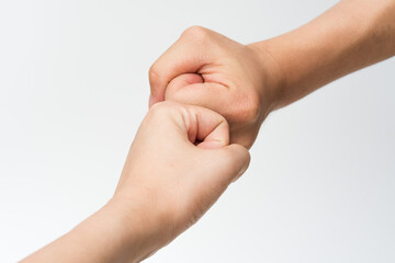 Close up of gestures on a white background