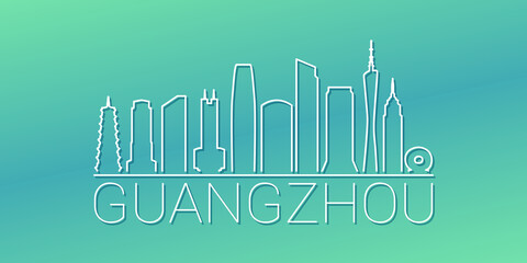 Fototapeta premium Guangzhou, Guangdong Province, China Skyline Linear Design. Flat City Illustration Minimal Clip Art. Background Gradient Travel Vector Icon.