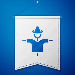 Blue Scarecrow icon isolated on blue background. White pennant template. Vector
