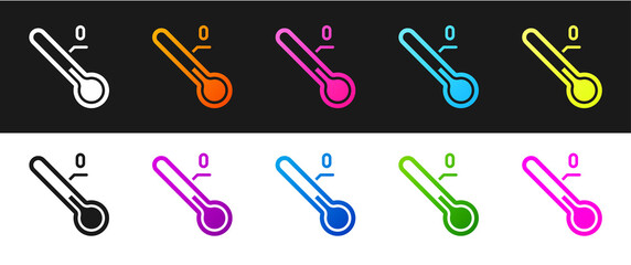 Set Meteorology thermometer measuring icon isolated on black and white background. Thermometer equipment showing hot or cold weather. Vector