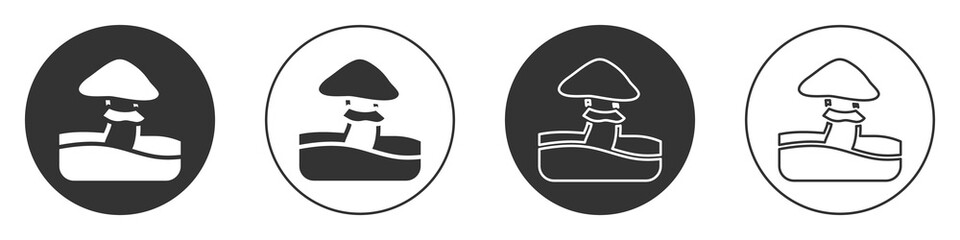 Black Mushroom icon isolated on white background. Circle button. Vector