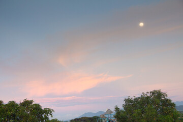 Moonrise and sunset