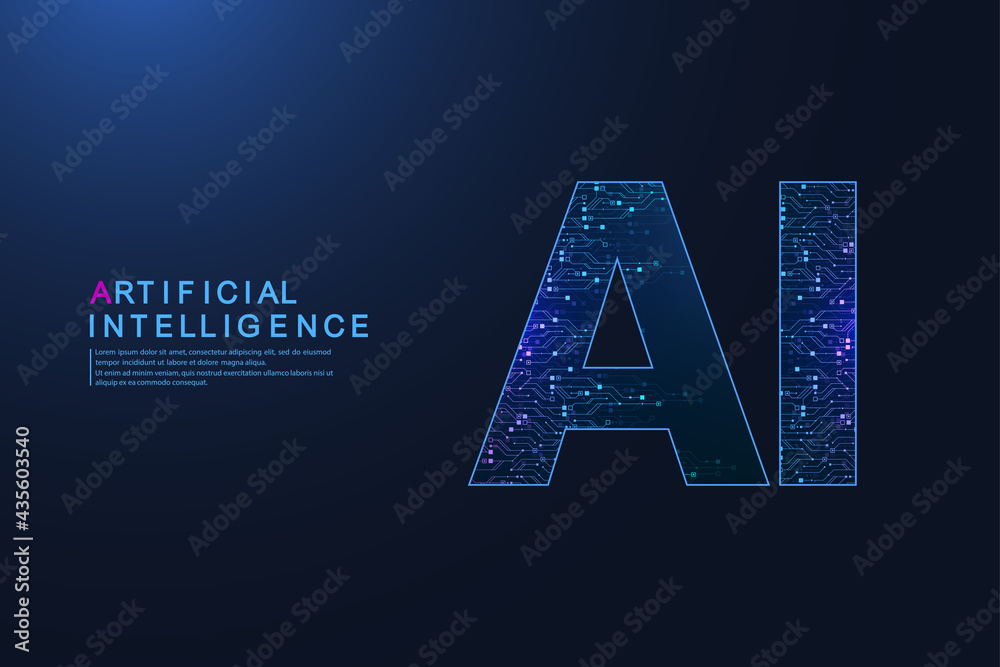 Aufkleber Artificial intelligence and machine learning vector symbol. Artificial intelligence wireless technology design. Neural networks and modern technologies concepts