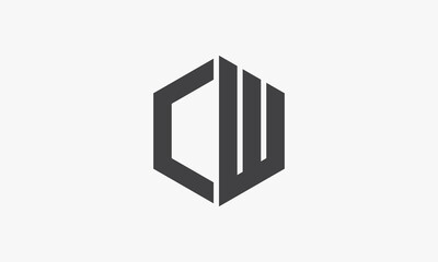 CW hexagon logo concept isolated on wite background.