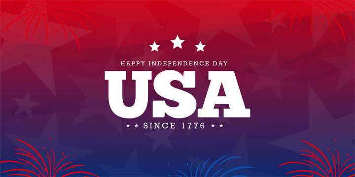 Celebrating the USA, Independence day since 1776 on dark red, blue, firework, star, usa element background Use for sale banner, discount banner, Advertisement banner, postcard, etc.
