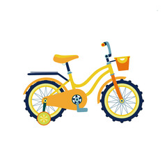 Kids bicycle or tricycle in flat style. Colorful bike icon, playing game toy. Vector illustration.