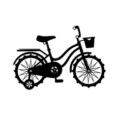 Fototapeta premium Kids bicycle black silhouette. Black bike icon, playing game toy. Vector illustration.