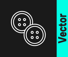 White line Sewing button for clothes icon isolated on black background. Clothing button. Vector