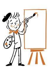 Illustration of child artist painting a canvas