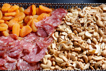apricot, salami and chestnut - plate with snack