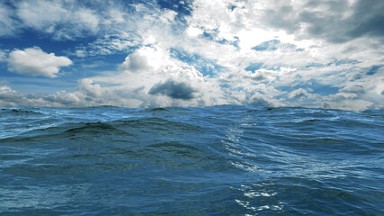 View of the horizon between restless water surface and the heavily clouded sky in the daytime - 3d illustration