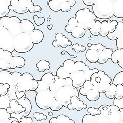Seamless pattern cartoon clouds sky. Vector kids light color background
