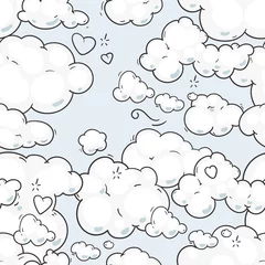 Fotobehang Seamless pattern cartoon clouds sky. Vector kids light color background © love_is_love