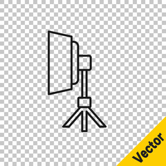 Black line Studio light bulb in softbox icon isolated on transparent background. Shadow reflection design. Vector