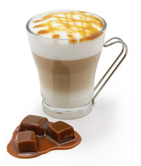 homemade caramel macchiato isolated on white background