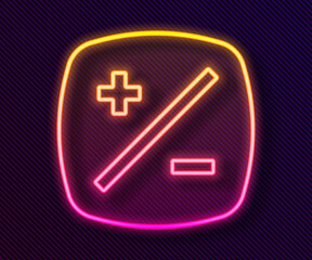 Glowing neon line Exposure compensation icon isolated on black background. Vector