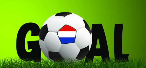 Flat vector black grunge soccer ball with green field. Grungy football. Cartoon euro sport EK, WK pictogram Sports game cup. netherlands, holland, dutch 2020, 2021, 2022