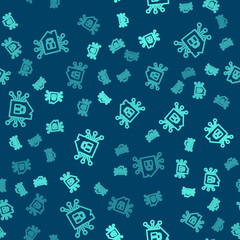Obraz premium Green line Smart home icon isolated seamless pattern on blue background. Remote control. Vector