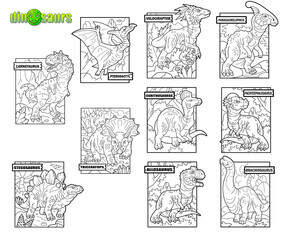 cartoon prehistoric dinosaurs, coloring book, set of images © fargon