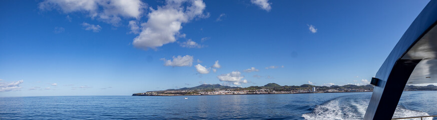 Fototapeta na wymiar Sao Miguel island seen from ocean, Azores travel destination, panorama.