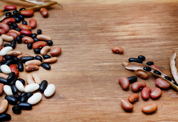 mixed dry beans on wood