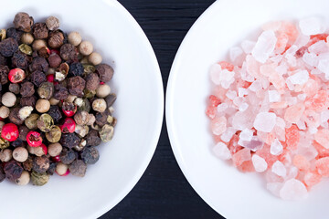 colorful pepper and himalayan salt in small bowls