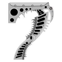 The digit is the number 7 in the metal style. Vector illustration on the theme of counting and numbers.