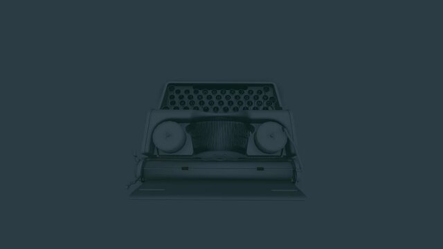 Gray vintage typewriter with dark green background. 3d render