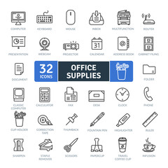 Office Supplies Icons Pack. Thin line icons set. Flat icon collection set. Simple vector icons