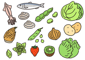春の食材　旬の野菜と魚のセット