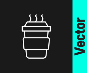 White line Coffee cup to go icon isolated on black background. Vector