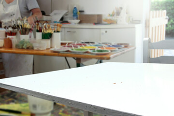 A table with space for a product with an interesting background 