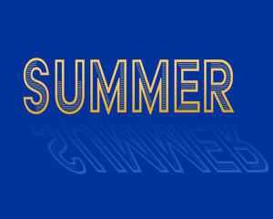 Summer banner or poster in yellow with reflection on blue background. Square poster, banner. Vector illustration. 