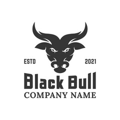 vintage retro black bull head logo, angry buffalo face with black color for your brand vector template