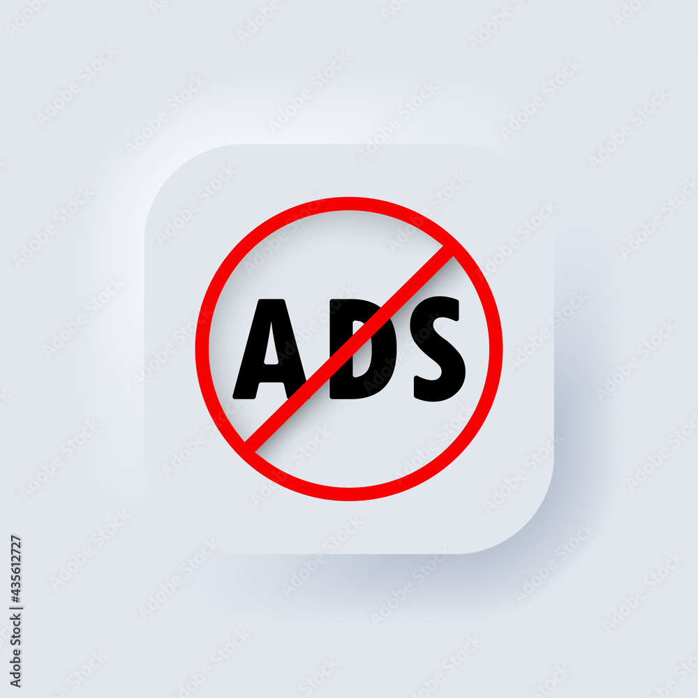 Poster ad blocker icon. no ads icons. vector. neumorphic ui ux white user interface web button. neumorphism