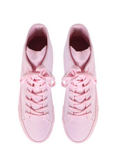 Fototapeta na wymiar New pink sneakers. View from above
