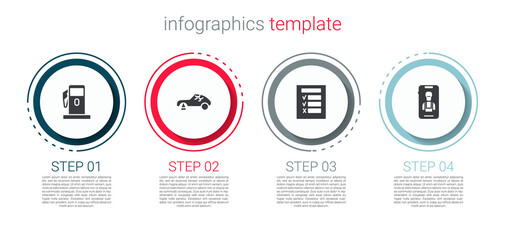 Set Petrol or Gas station, Broken car, Car inspection and Online services. Business infographic template. Vector