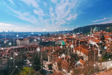 Keuken spatwand met foto Smart Network and Connection city of Prague at day in Czech Republic © Peera