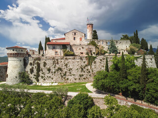 Naklejka premium Drone view of the medieval castle of Brescia city. Lombardy, Italy