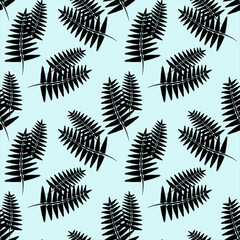 Fern with flowers seeamless pattern.