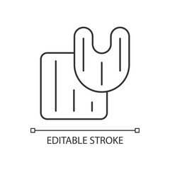 Bathroom rug set linear icon. Toilet mat. Shower carpet. Floor tiles. Textile products. Thin line customizable illustration. Contour symbol. Vector isolated outline drawing. Editable stroke