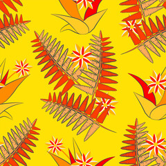 Fern with flowers seeamless pattern.